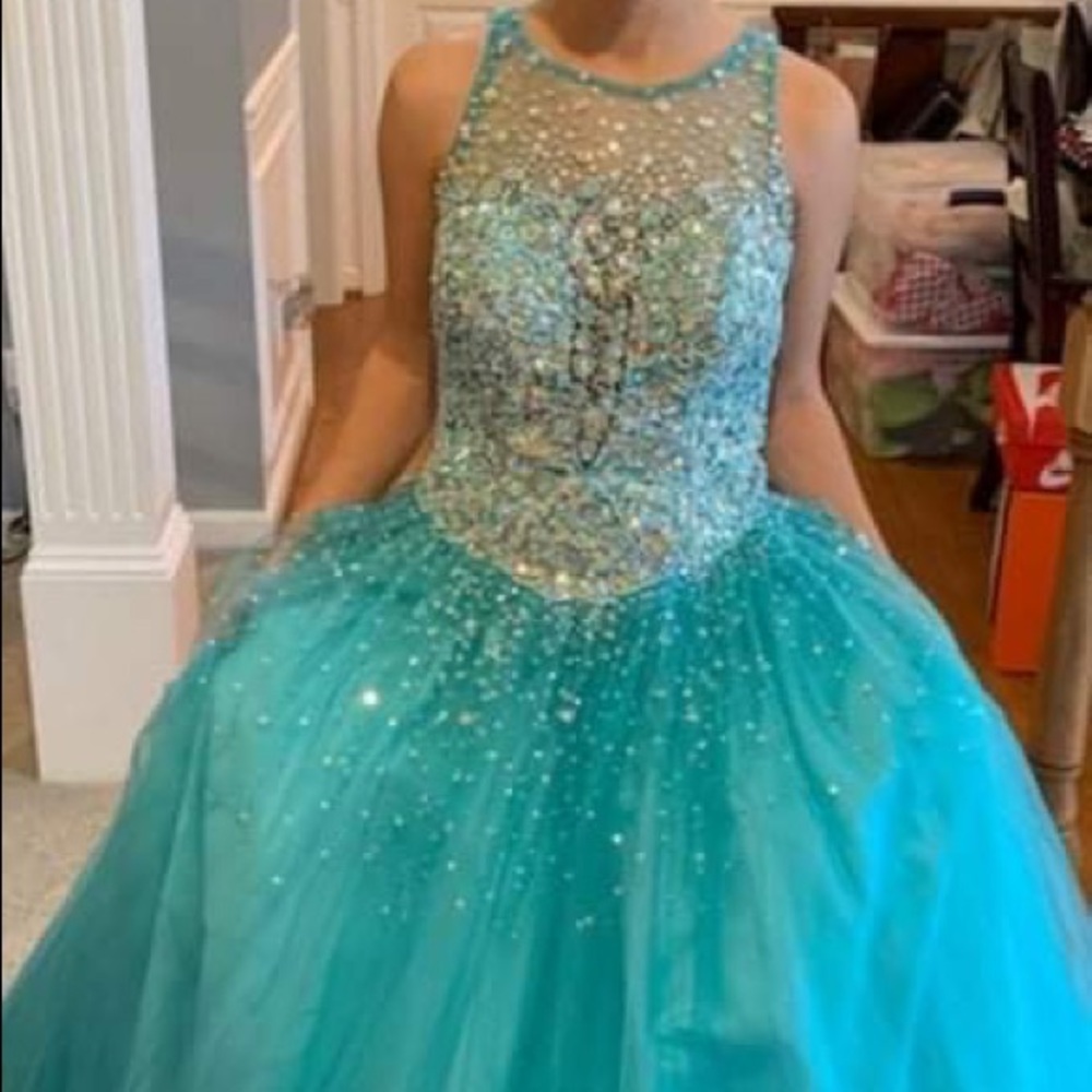Teal Mac Duggal ballgown, size 4 for $175.